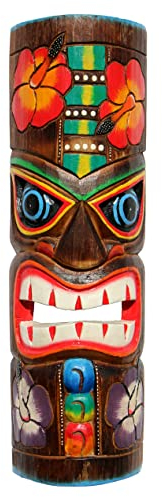 Wogeka - Bunte 50 cm TIKI Maori Wand-Maske - im Neuseeland Style aus Holz als Geschenk-Idee zu Weihnachten Geburtstag Dekoration - Handarbeit Schnitzerei von Bali (TIKIB04)