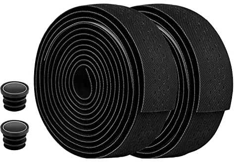 PANSYFEN 1 Paar Fahrrad Lenkerband Rutschfest und Stoßdämpfend Griptape für Rennrad Lenkerband leder EVA Lenkerband mit Klebeband und Lenkerstopfen(Schwarz)