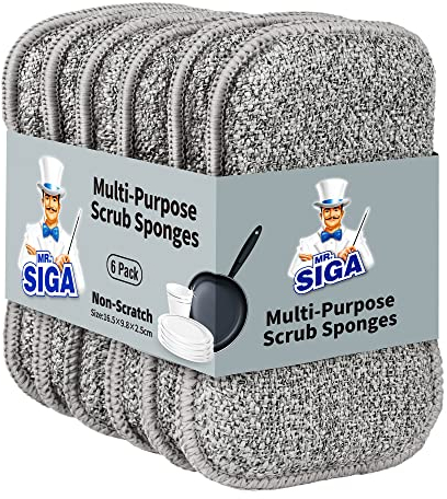 MR.SIGA Spugna bifacciale per piatti, spugne abrasive per stoviglie, 6 pezzi