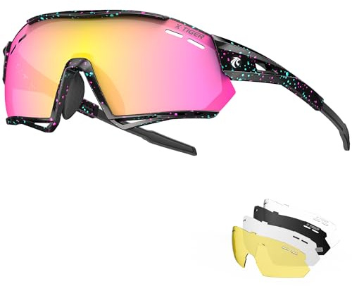 X-TIGER Fahrradbrille, UV400 mit 5 Wechselgläser,Herren Damen Sportbrille, Starker TR90 Frame,Outdoor-Sport/Radfahren/Laufen/Autofahren/Angeln/Golf