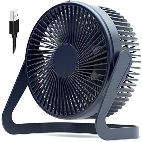 Ventilatore da tavolo USB da 15,2 cm, a 2 velocità, forte flusso d'aria, funzionamento silenzioso, con rotazione a 360°, per casa, ufficio, camera da letto (blu scuro, cavo da 78,7 cm)