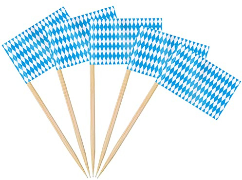 AhfuLife 100 Stück Bayern Oktoberfest Zahnstocher Flaggen für Bayerisches Oktoberfest Deko Sandwich Cupcake Toppers Cocktail Obst Geschirr Party Supplies Pub Decor