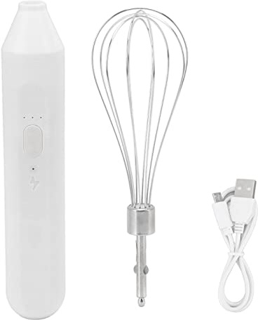 Elektrischer Handmixer, Wiederaufladbar, Kabellos, USB-Schneebesen-Set mit 1200 mAh Akku, ABS und Edelstahl, für Kochen und Backen, Weiß