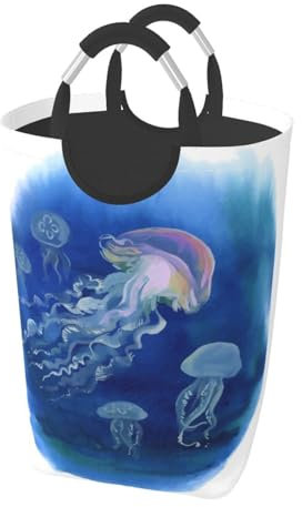 Wäschekorb, Wäschekorb, Spielzeug-Organizer, wasserdicht, mit Griffen, Kinderzimmerkorb, 50 l, Aquarell, handgezeichnete Qualle auf See