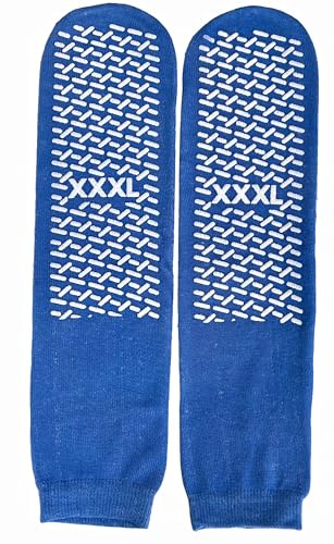 3XL Slip Stop Single Tread Slipper Socks | Triple Extra Large Blue Extra Wide Bariatric, Non Slip Sock, (3 Pairs)