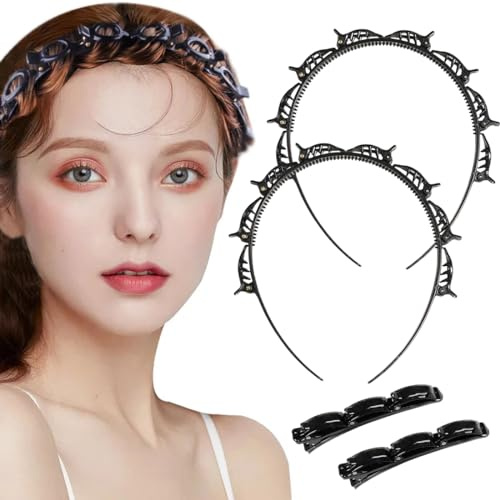 ZOKJSW Hairpin Hairstyle, 2 PCS Hair Accessories Hairband with 2 pcs Clips, Hairpins Hairdressing Supplies, Headband Hair Holder Hair Jewelry Headband, Headband with Clips, Twist Clip Headband