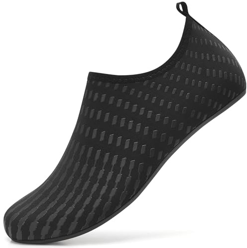 RUOMU Badeschuhe Herren Damen Wasserschuhe Schnell Trocknend Schwimmschuhe Barfußschuhe rutschfeste Leicht Aquaschuhe Strandschuhe fur Männer Frauen,Schwarz 43 EU