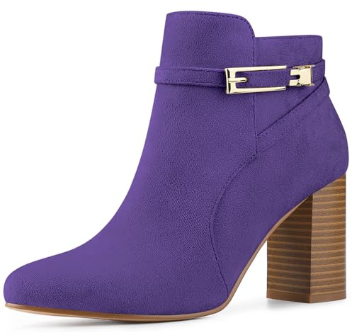 Allegra K Stivaletti da donna con punta tonda e tacco grosso, Viola, 39.5 EU