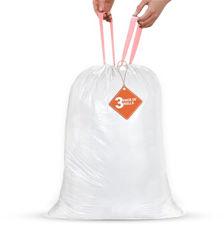 Weiße Beutel mit Kordelzug, 50 l, mittelschwere Müllsäcke, Müllbeutel – 3 Rollen (je 20 Beutel) – Kordelzugverschluss – 80 Gauge, 20 Mikron, Tragfähigkeit 10 kg