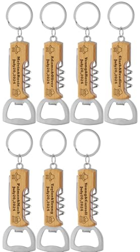 7Pezzi Apribottiglie in legno personalizzato, regalo per il testimone di nozze, regalo inciso per il padre, il nonno, il barista, motivi e testo personalizzati.Multifunzionale.