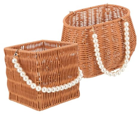 ANDRESLAD 2stücke Geflochtene Aufbewahrungskörbe Aus Imitations-Rattan Praktische Und Dekorative Körbe Für Blumen Süßigkeiten Und Mehr Für Hochzeiten Picknicks Und Täglichen Gebrauch