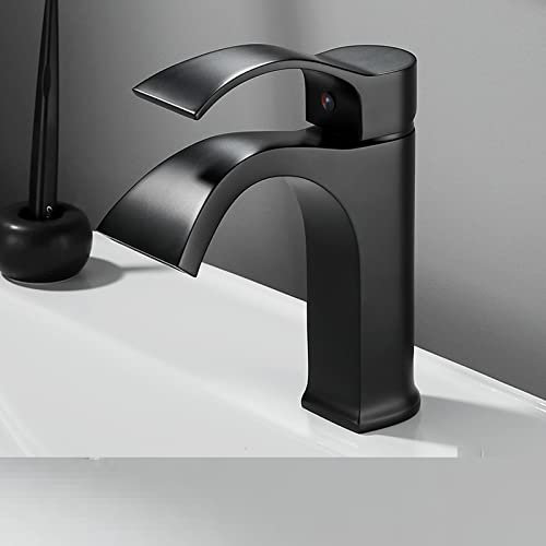Nordic Waterfall Simple Full Copper Toilet Home Hot and Cold Washbasin Washbasin Washbasin Faucet, Black Waterfall (Undercounter Basin)