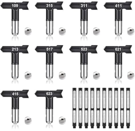 Airless Düse mit Spitzendichtung, 10 Stück Reversible Sprühspitzen,Spray Maschinenspitze Verschleißfestes Düsenzubehör, für Airless Farbsprühsysteme (Typ 109,213,311,315,411,415,517,523,621,623)