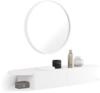 Mobili Fiver, Consolle Sospesa Olivia con 2 cassetti, Bianco Frassino, NO, Consolle moderna corridoio, Made in Italy