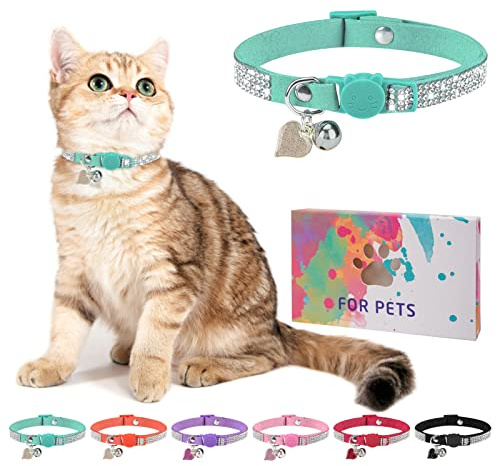 DILLYBUD Strass-Katzenhalsband mit Glöckchen, Diamant-Katzenhalsband mit Sicherheitsschnalle, Schnellverschluss, für Mädchen, Jungen, kleine Kätzchen, Haustiere, Welpen, niedlich, weich, weiblich