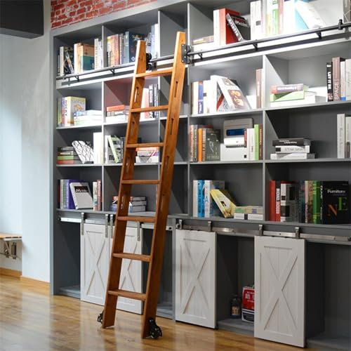 DRFGNF Rollleiter-Hardware-Kit, Bibliotheks-Schiebeleiter-Hardware-Kit (ohne Leiter), Mobile Leiterschiene aus Rundrohr mit Bodenrollen, schwarz (12 Fuß/366 cm Schienen-Kit)