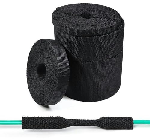 Gaine de câble tressée thermorétractable 6/8/10/12 mm, Isolante, Ignifuge, Gaine de Protection pour Fil - Noir - Diamètre intérieur 30 mm - 5 mètres