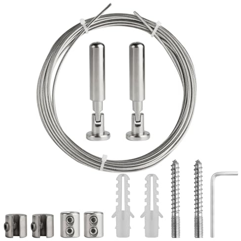 Juego de 5 m de soporte de pared de acero inoxidable, alambre tensor, cuerda tensora, sistema de tensión de cortina, sistema de tensión para tendedero, cortinas de ducha, alambre fotográfico, balcón