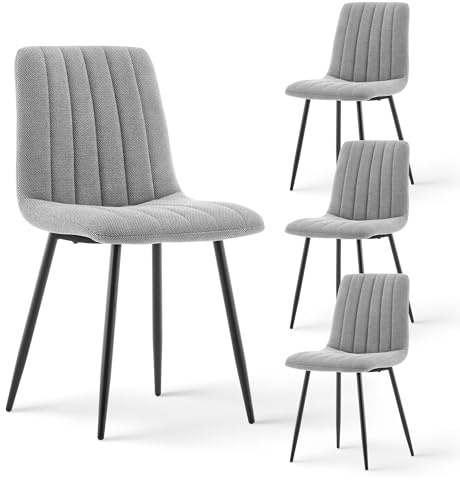 CLIPOP Esszimmerstühle 4er Set,Chenille Gepolsterte Küchenstühle mit Stabilen Metallbeinen, Lounge Wohnzimmerstuhl für Zuhause, Büro und Hotel (4er Set, Chenille Grau)