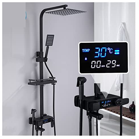 Juego de grifo de ducha, Conjunto de grifo de ducha termostático de latón Pantalla digital Grifo de ducha de baño Grifo de ducha Columna de ducha de lluvia termostática(Digital Dis-8Inch-D)