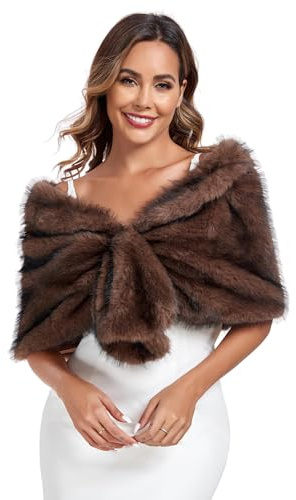 Eleganter Kunstfell Schal für Frauen Winter Stola Wrap Hochzeit Braut Pelz Abendparty Überwurf Schal Tücher Braun