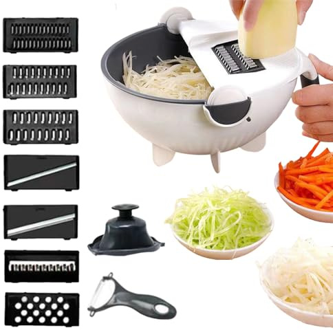 Affettaverdure | Affettaverdure | Affettaverdure multifunzione con cestello di scarico per patate, carote, cipolle, cetrioli, formaggio, frutta, cucina, ristorante, preparazione pasti, insalata