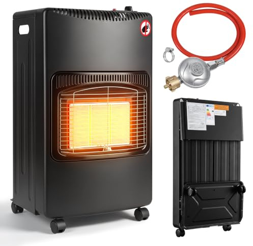 Peviasot Gasheizofen Gasheizung innen 3 Stufen Regler Wärmeleistung 1400-4200 Watt max. Heizvolumen 80 Kubikmeter Butan- oder Propangasflaschen bis 10 kg verwendbar inkl Gasdruckregler und Gasschlauch