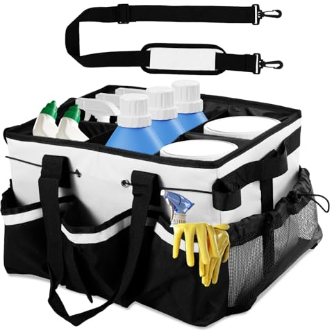 BUTORY Cleaning Caddy Bag with Adjustable Shoulder Strap Multiple Pockets for Housekeepers, Multifunctional Cleaning Caddy Organizer, Cleaning Tote Organiser Bag for House Stairs Car Garden Cleaning