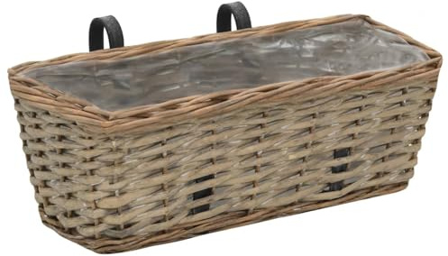 Gecheer Fioriere da Balcone, 2 pz, Vimini, Rivestimento in PE, 40 cm, per Esterno