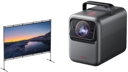 NEBLUA X1 Triple Laser 4K Beamer mit 100 Zoll Beamer Leinwand mit Stativ, 3500 ANSI Lumen, 56000:1 Kontrast, 40W Stereo Sound, 0,9-1,5 optischer Zoom, AutoKalibrierung, Dolby Vision, 300 Zoll, Micro-
