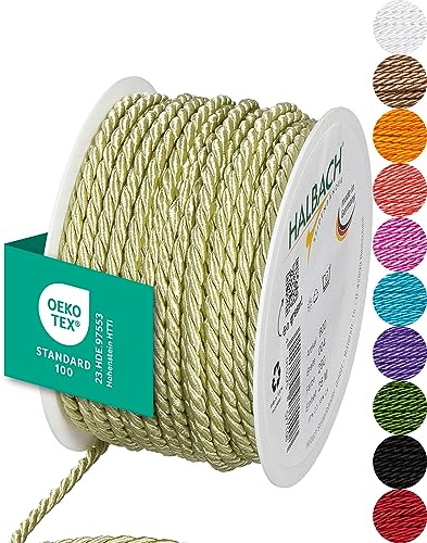 Halbach Satinkordel, 4 mm x 25 m, blassgrün | Glänzende Acetat-Kordel, Made in Germany und Öko-Tex 100 zertifiziert, waschbar und wetterfest, ideal für Indoor und Outdoor