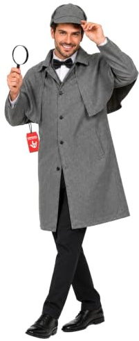 Fun Shack Disfraz Detective Adulto, Disfraz Victoriano Halloween Adulto | Abrigo con Capa, Chaleco con Pechera, Sombrero de Doble Pico & Pajarita, Perfecto para Halloween, Ideal para Disfrazarse