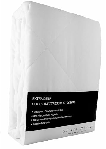 Luxury Quilted Extra Deep Mattress Protector, Hotel Quality Fitted Mattress Protector's 13 deep (Single) White