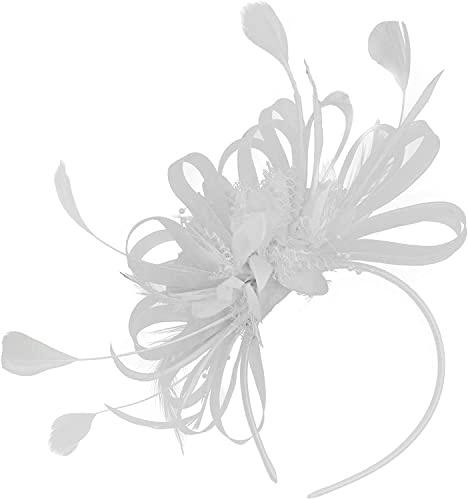 Vit nät ring fjäder hår fascinator pannband bröllop kungliga askot tävlingar