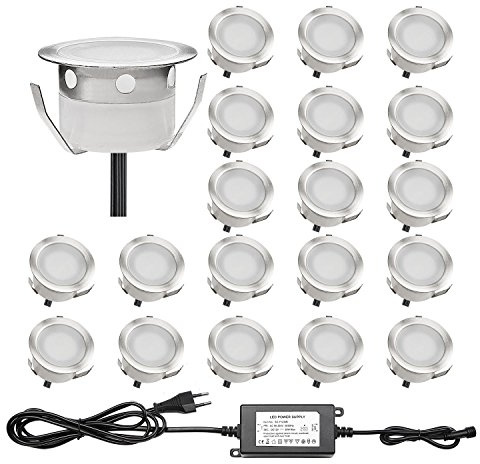 QACA Lot de 20 Spot Extérieur LED Lumiere Eclairage pour Terrasse Enterré Plafonnier, Lampe Extérieur Déco Pour Chemin Bassin Piscine DC 12V Etanche IP67 (Blanc Froid)