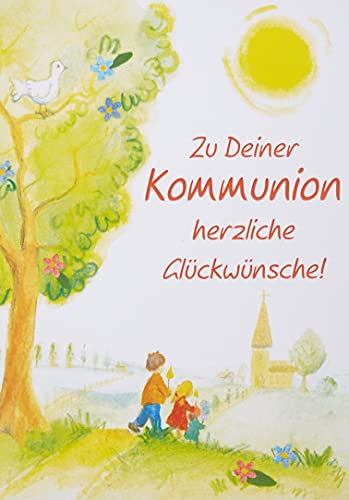 Perleberg Kommunionskarte 11,6 x 16,6 cm - Hochwertige Glückwunschkarte zur Kommunion mit kreativem Landschaftsmotiv 7120001-2 Bunt