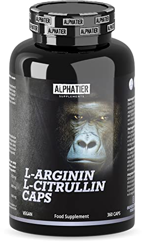 Alphatier Capsule L-Arginina L-Citrullina Alto Dosaggio - 360 Pillole Vegane - 3000mg di Citrullina Malato + Arginina Base per Porzione - Qualità Premium Senza Magnesio Stearato + Additivi