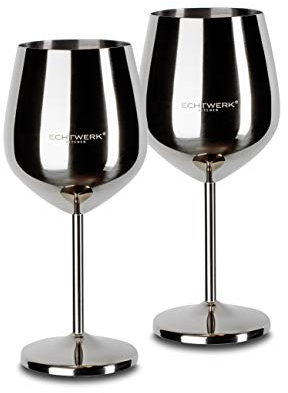 ECHTWERK Bicchieri da vino infrangibili in acciaio inox, bicchieri da degustazione, bicchieri da campeggio, bicchieri da cocktail, robusti, infrangibili, argento
