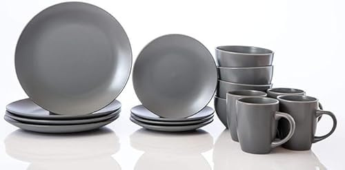 HOMD 16-Pieces Stoneware Dinnerware Set, Dinner Set, Kitchen Dinnerware Ceramic Crockery Set, Dinner Service Set for 4, Include Dinner Plate, Dessert Plate, Cereal Bowl and Mug. (Gentleman Grey)