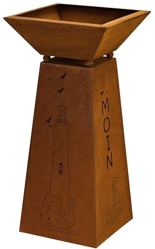 Rostikal Moin Colonne de fleurs avec bac 72 cm - Décoration de jardin - Phare maritime - Rouille