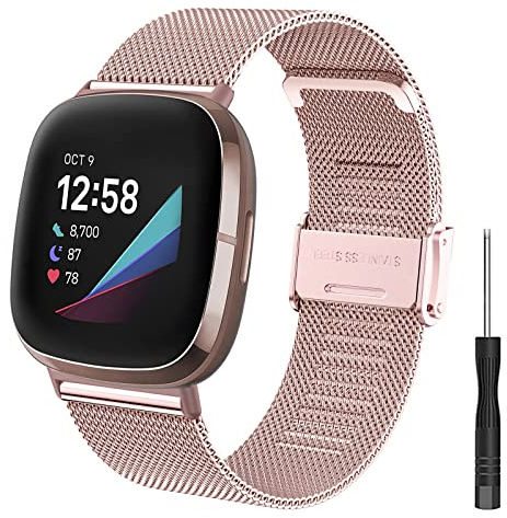 Kompatibel mit Fitbit Versa 4/Versa 3/Sense 2/Sense - Mesh Gewebte Armbänder aus Edelstahl Metall Uhrenarmband Ersatzband für Männer und Frauen