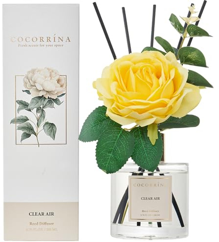 COCORRÍNA Juego de difusor de varillas, difusor de varillas de flores para purificar el aire 200 ml (6,7 oz), difusor perfumado con varillas, fragancia para el hogar, aceite esencial para decoración