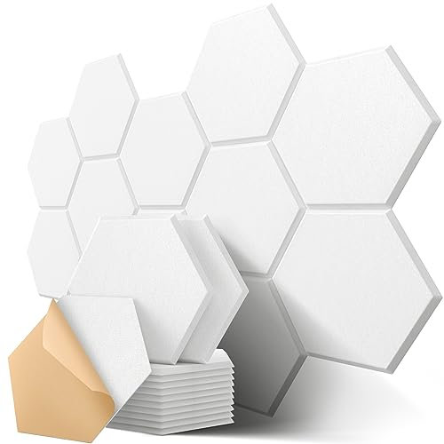 Hexagon Acoustic Panels Self-Adhesive, 12 Pcs High Density Soundproofing Panels for Ceiling/Door/Wall Decoration and Acoustic Treatment (12 X 10.5 X 0.4)