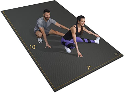 Gxmmat Extra Wide Large Exercise Mat 12'x7'/10'x7/8'x7(7mm), Thick Workout Mats for Home Gym Flooring, High-Density Durable Cardio Mat, Shoe Friendly, Perfect for Plyo, MMA, Jump Rope, Weight, Fitness