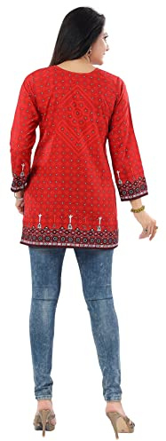 Unifiedclothes Women’s Indian Kurti Tunic Top - Ethnic Traditional Casual Party Festival Wear MID579 Indians Ethnic Print Polyester Red GraphicCasual (Numeric_10) Red