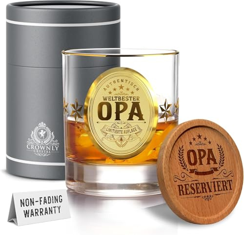 CROWNLY CRYSTAL® Whiskyglas, personalisierbar – Geschenk für Opa, Opa, Opa – Geschenkidee für Weihnachten, Geburtstag, Schwangerschaft