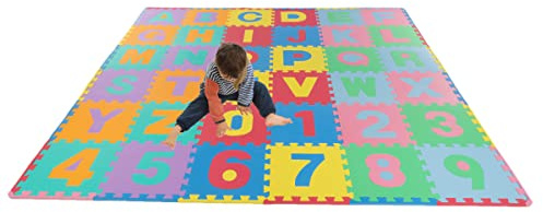 Kids' 96-Piece Foam Floor Alphabet and Numbers Puzzle Play Mat for Babies and Toddlers - Interlocking Tile Game by Trademark Games (Multicolored)