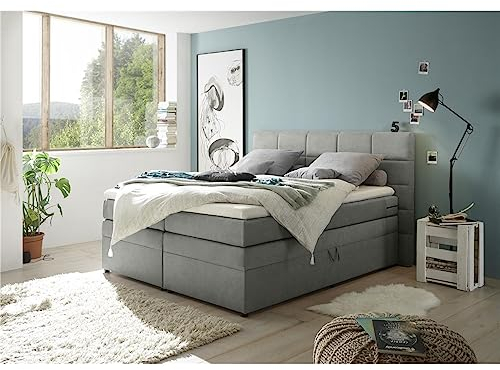 Lomadox Boxpsringbett 180x200 cm mit Bettkasten | Doppelbett in hellgrau mit Härtegrad H2