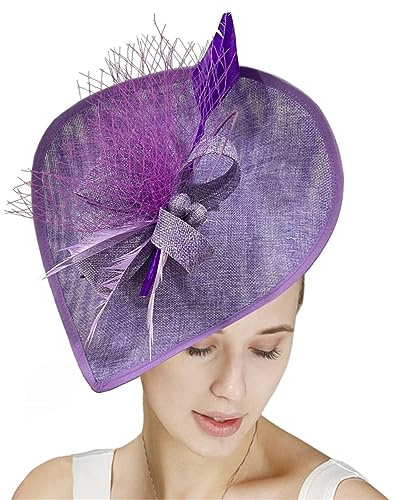 GIBZ Damen Fascinator Hut mit Breiter Krempe Elegant Tea Party Stirnband Pillbox Hüte mit Federn Hochzeits Kopfschmuck, Lila