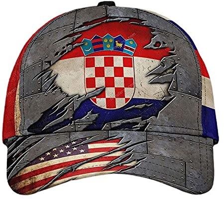 942 Kroatien Mit Amerikanischer Flagge, Einfach Und Schön, 3D-Gedruckt Herren Damen Angeln Hüte Atmungsaktiv Baseballkappe Mode Baseball Cap Basecap Für Angeln Sport Golf